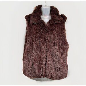 Betsey Johnson Faux Fur Vest Brown Shag Fur Leopard Lining Women's Size Large